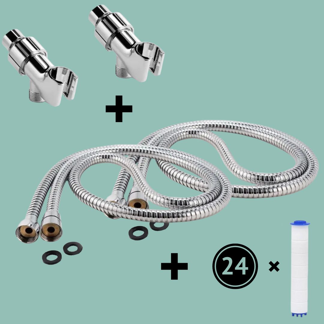 2 Shower hose + Holder + 24 Filters- Iondrops