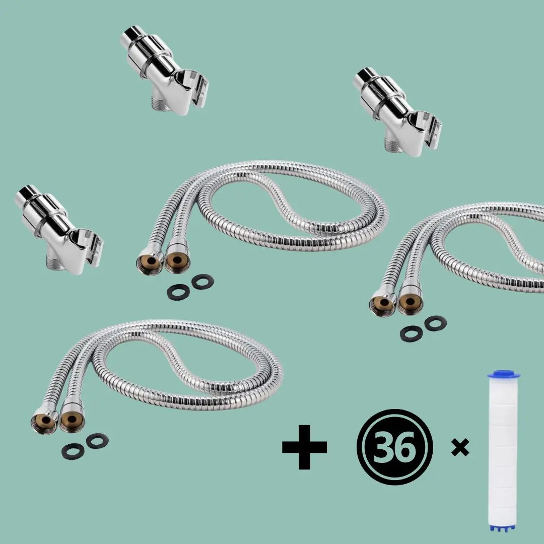 3 Shower hose + Holder + 36 Filters - Iondrops Drivse