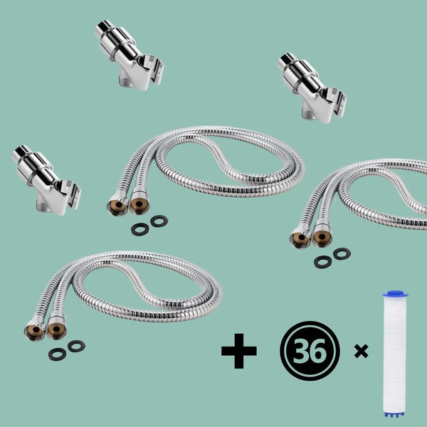 3 Shower hose + Holder + 36 Filters - Iondrops Drivse